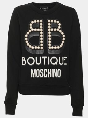 Boutique Moschino Black Pearl-Embellished Logo Sweatshirt